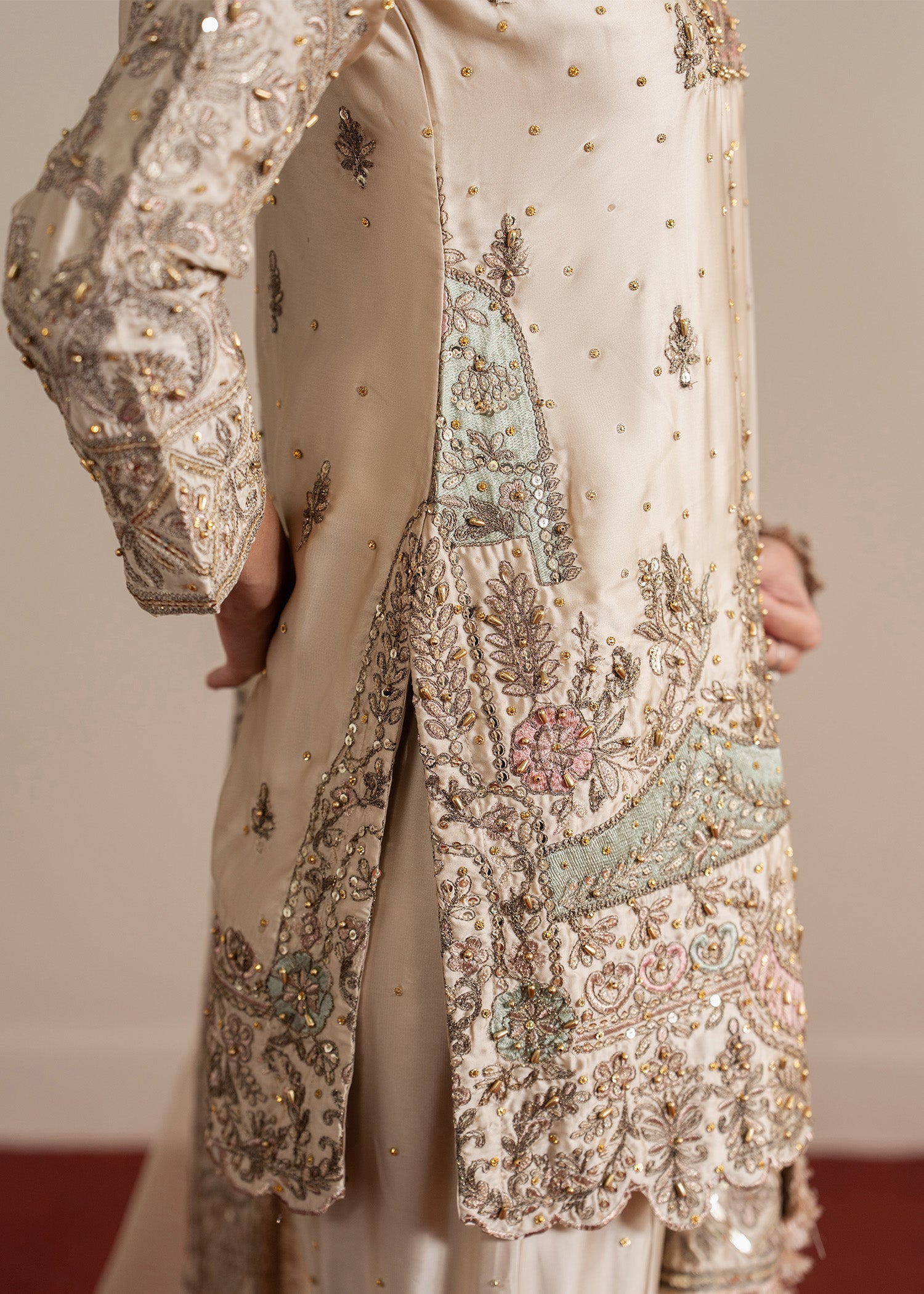 Beige Organza Farshi Gharara Pakistani Suit Online in Dubai UAE Abudhabi Ajman Sharjah