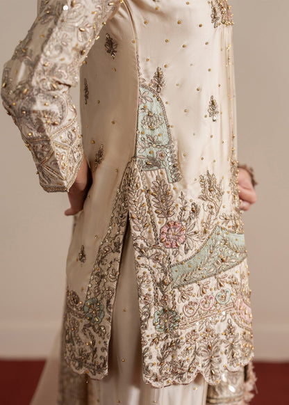 Beige Organza Farshi Gharara Pakistani Suit Online in Dubai UAE Abudhabi Ajman Sharjah