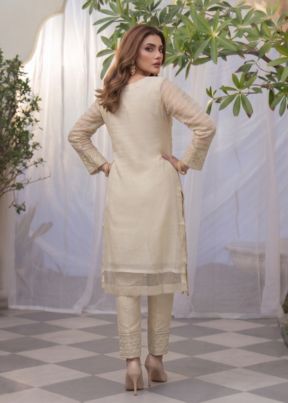Beige Organza Festive Salwar Kameez Online in Dubai UAE Abudhabi Ajman Sharjah