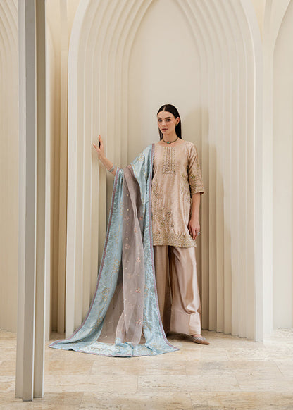 Beige Pastel Blue Dupatta Charmuse Suit Online in Sri Lanka India Australia