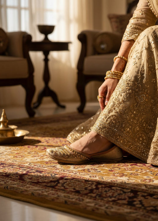 Beige Pearl Work Wedding Khussa Online in Dubai DXB UAE Abudhabi Meena Bazaar