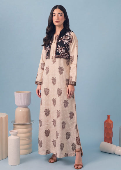 Beige Printed Khaddar Pishwas Online in Dubai DXB UAE Abudhabi Meena Bazaar