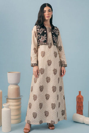 Beige Printed Khaddar Pishwas Online in Dubai UAE Abudhabi Ajman Sharjah