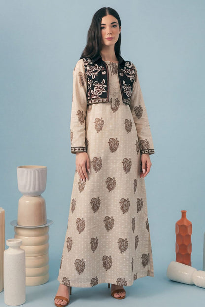 Beige Printed Khaddar Pishwas Online in Dubai UAE Abudhabi Ajman Sharjah