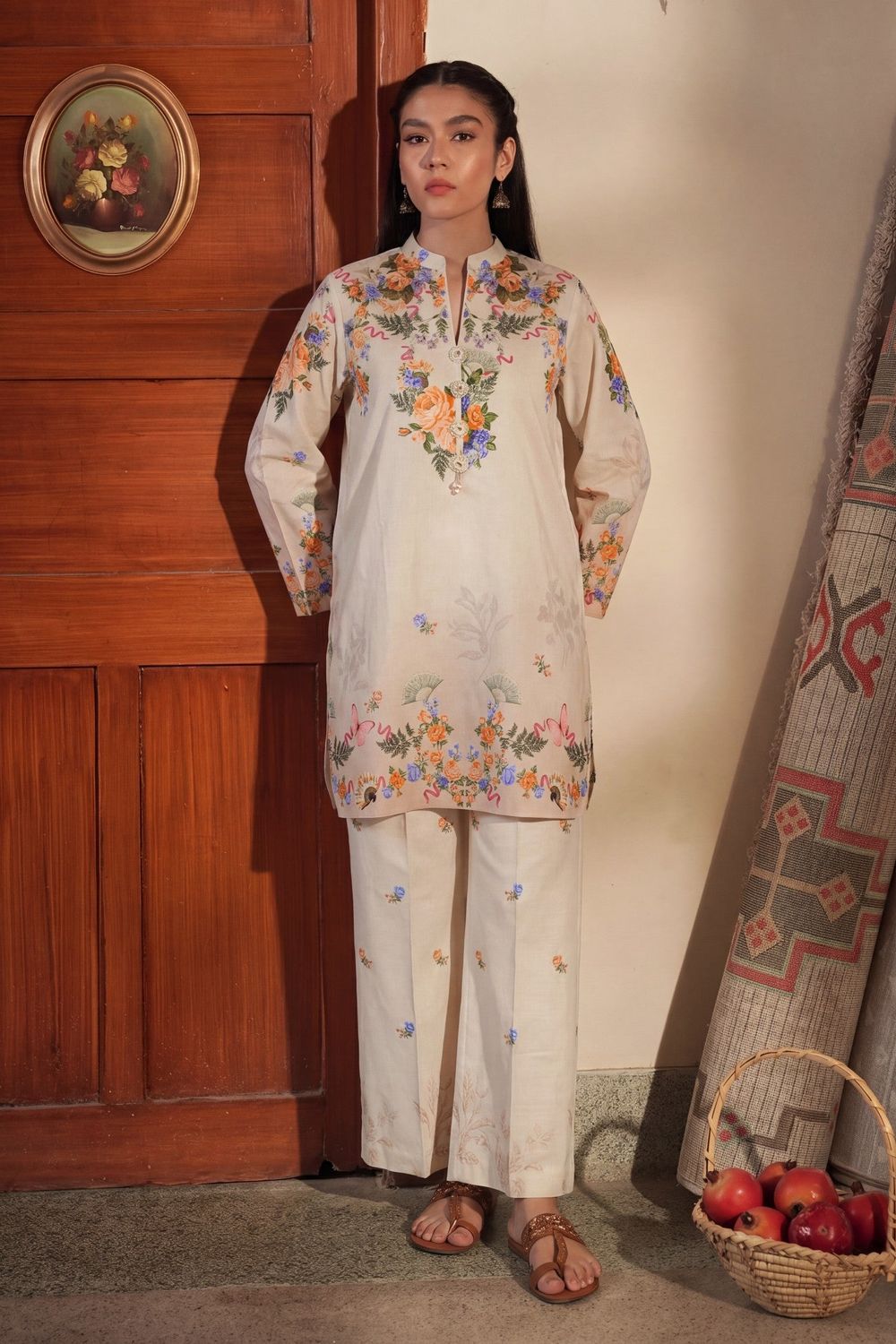 Beige Printed Lawn Daily Wear Suit Online in Dubai UAE Abudhabi Ajman Sharjah