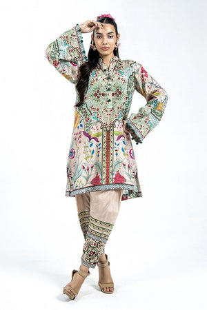 Beige Printed Raw Silk Kurta Shalwar Online in Dubai UAE Abudhabi Ajman Sharjah