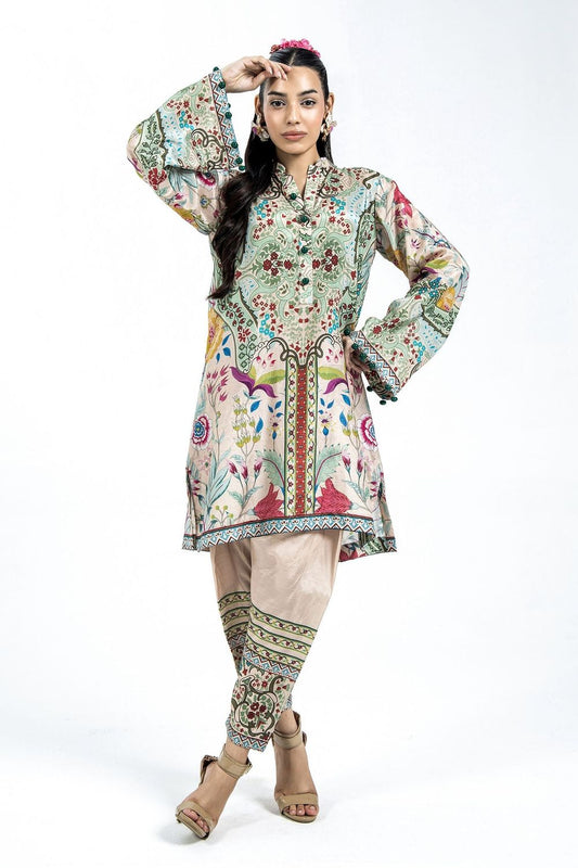 Beige Printed Raw Silk Kurta Shalwar Online in Dubai UAE Abudhabi Ajman Sharjah