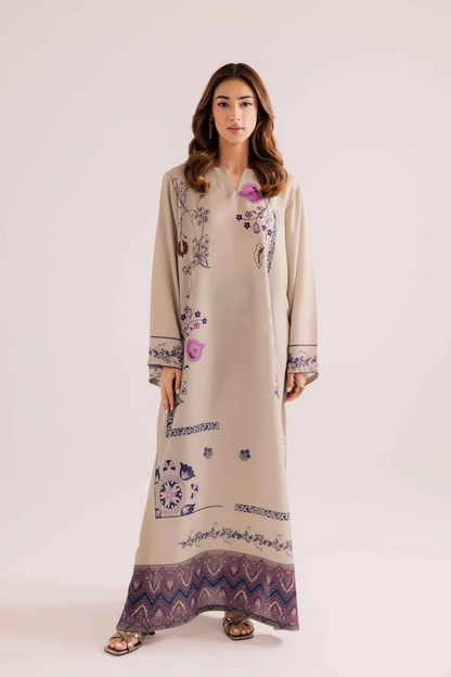 Beige Raw Silk Kaftan with Slits Online in Dubai UAE Abudhabi Ajman Sharjah