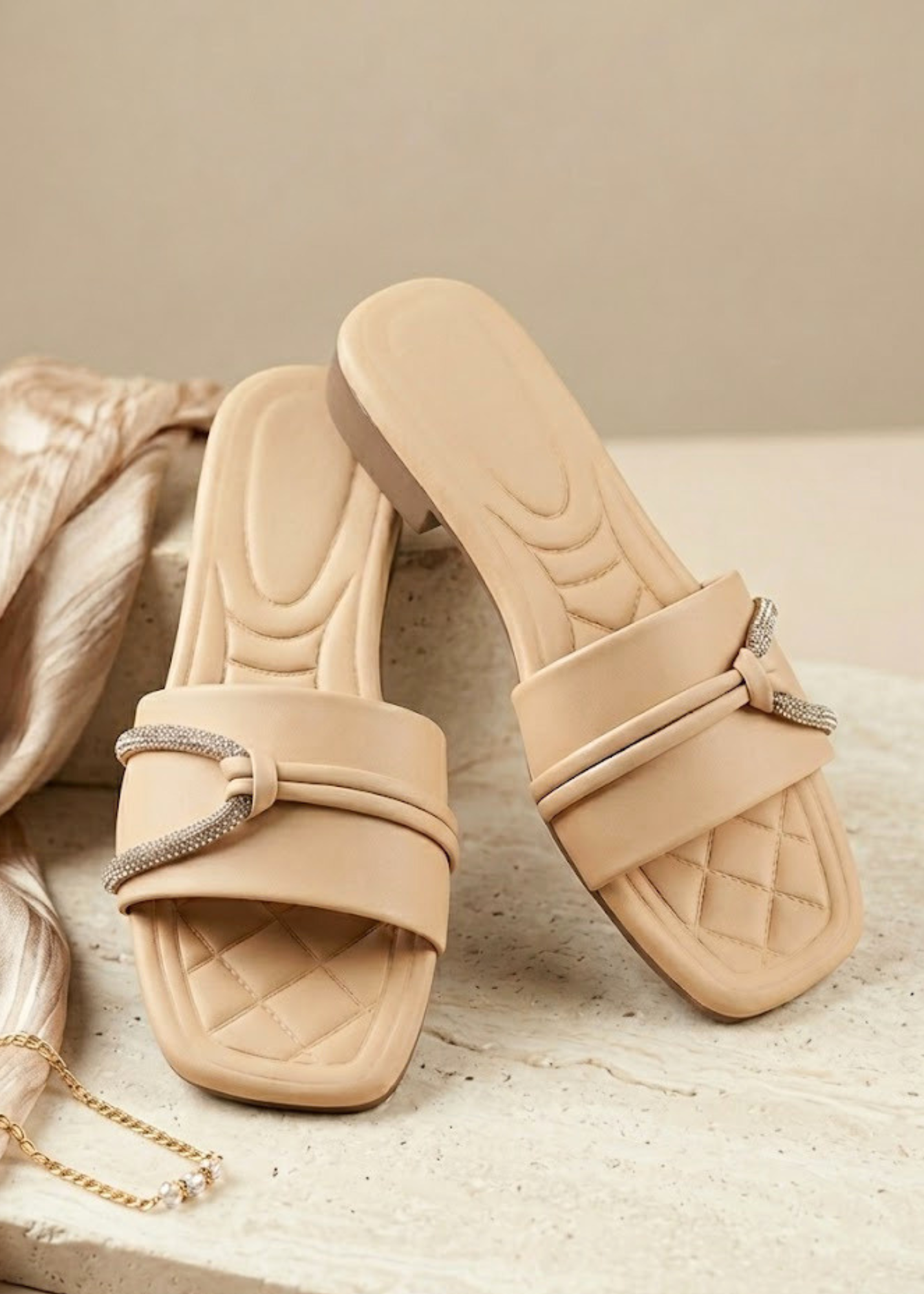 Beige Rexine Ethnic Slides Online in UK USA Canada
