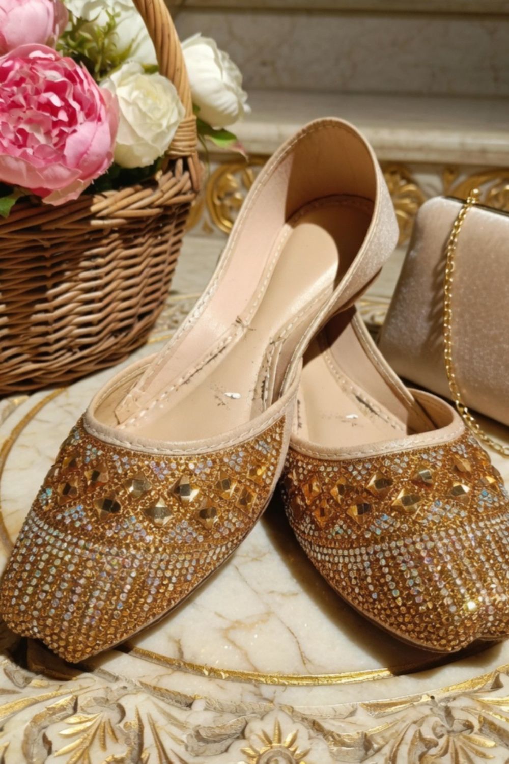Beige Rexine Khussa Ethnic Shoes Online in Dubai UAE Abudhabi Ajman Sharjah