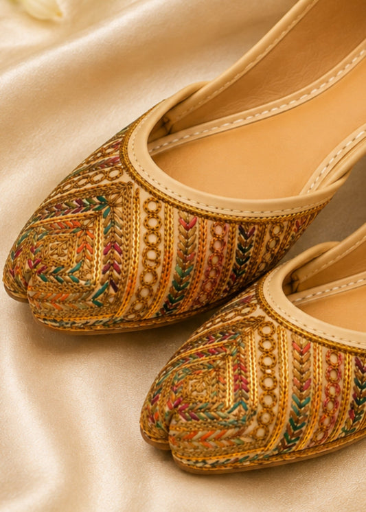 Beige Rexine Khussa Ladies Footwear Online in Dubai DXB UAE Abudhabi Meena Bazaar