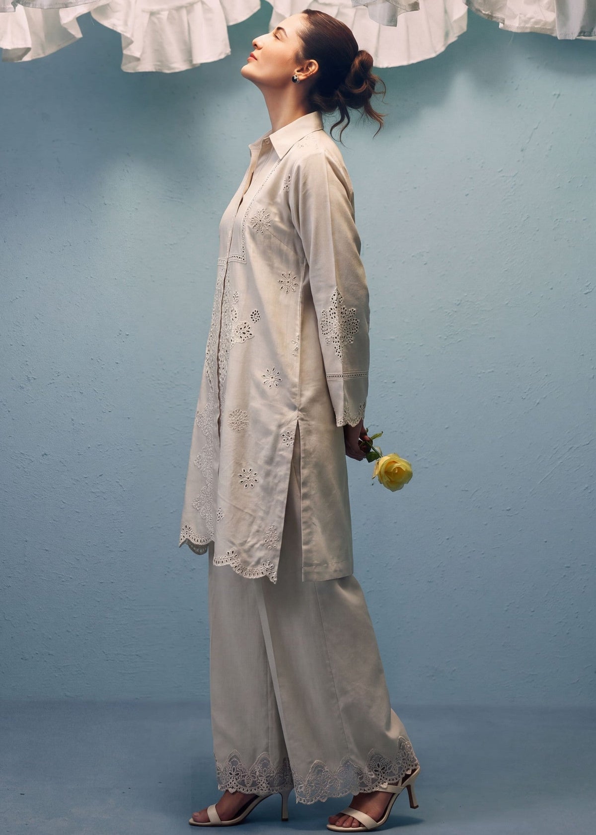 Beige Schiffli Dhanak 2 Piece Suit Online in Dubai DXB UAE Abudhabi Meena Bazaar