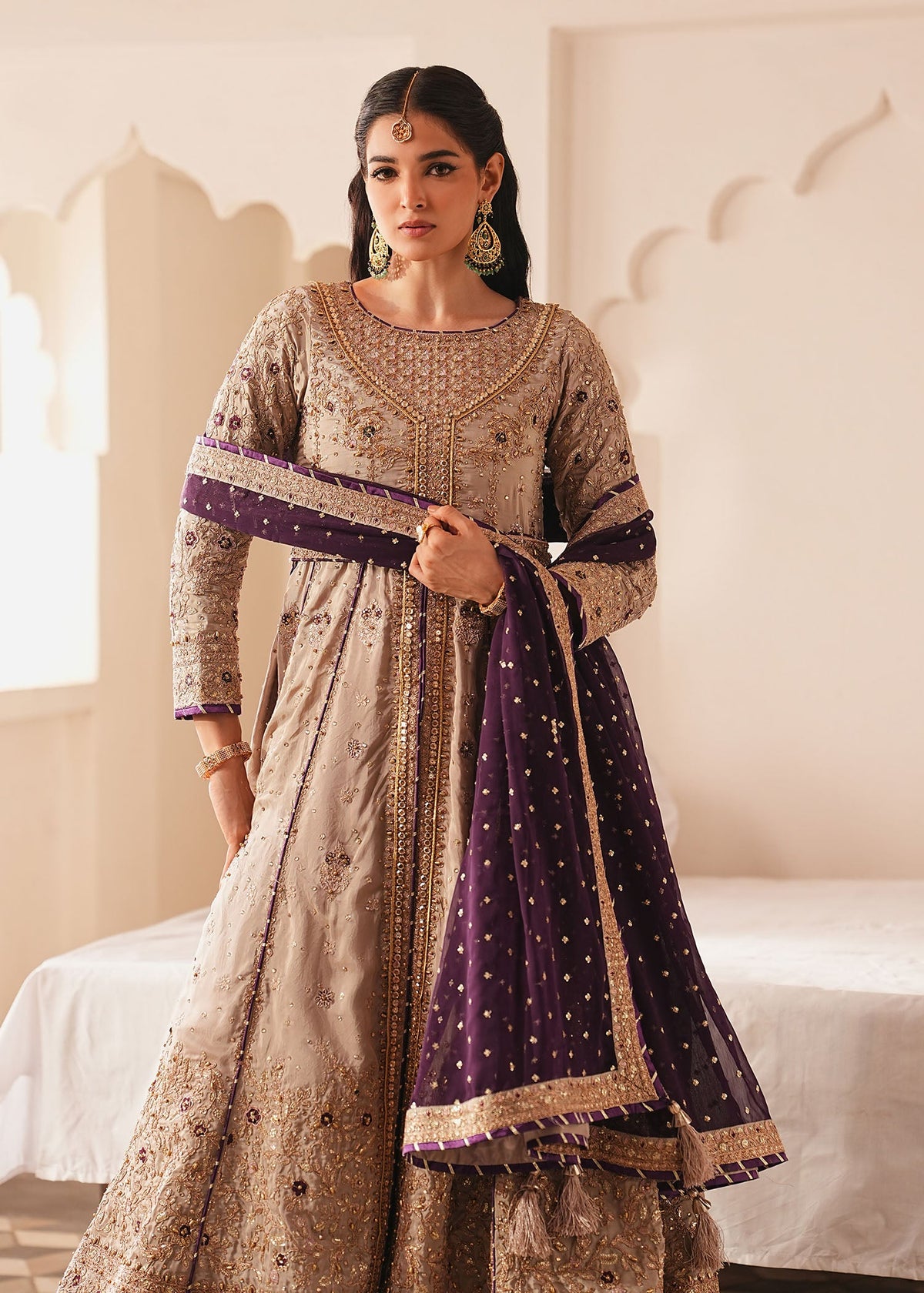 Beige Silk Gharara and Anarkali Formal Wear Online in Sri Lanka India Australia