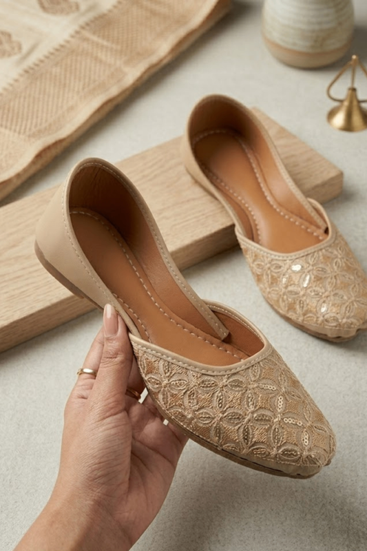 Beige Silk Khussa Sandals Online in Dubai UAE Abudhabi Ajman Sharjah
