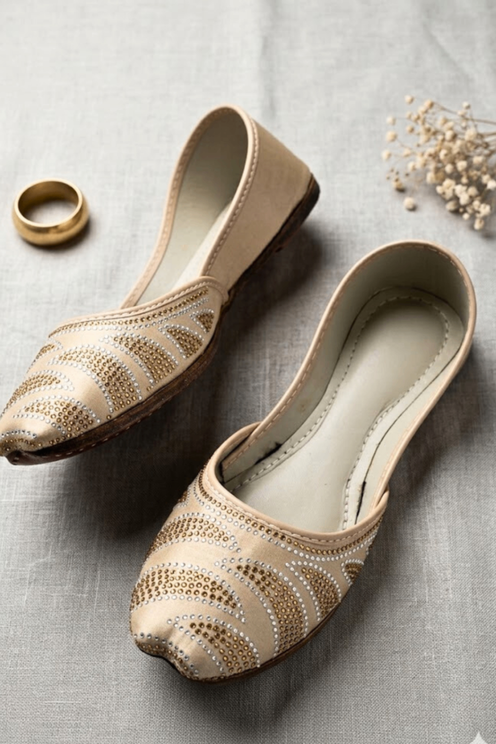 Beige Silk Khussa Shoes Online in Dubai UAE Abudhabi Ajman Sharjah