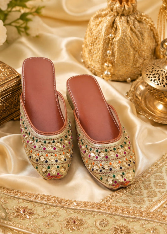 Beige Soft Gel Sole Mule Khussa Party Wear Footwear Online in UK USA Canada