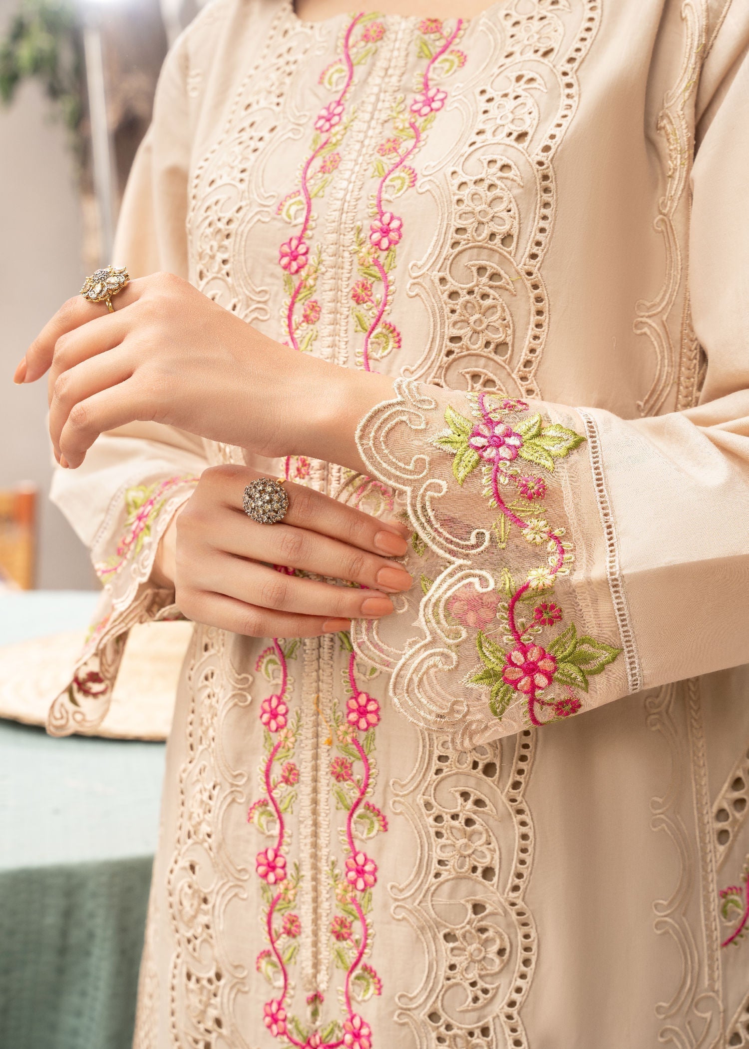 Beige Straight Kurta Lawn Suit Online in Dubai UAE Abudhabi Ajman Sharjah