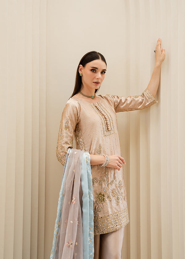 Beige Thread Embroidered Wedding Guest Wear Online in Dubai DXB UAE Abudhabi Meena Bazaar