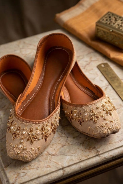 Beige Velvet Embroidered Khussa Online in Dubai UAE Abudhabi Ajman Sharjah