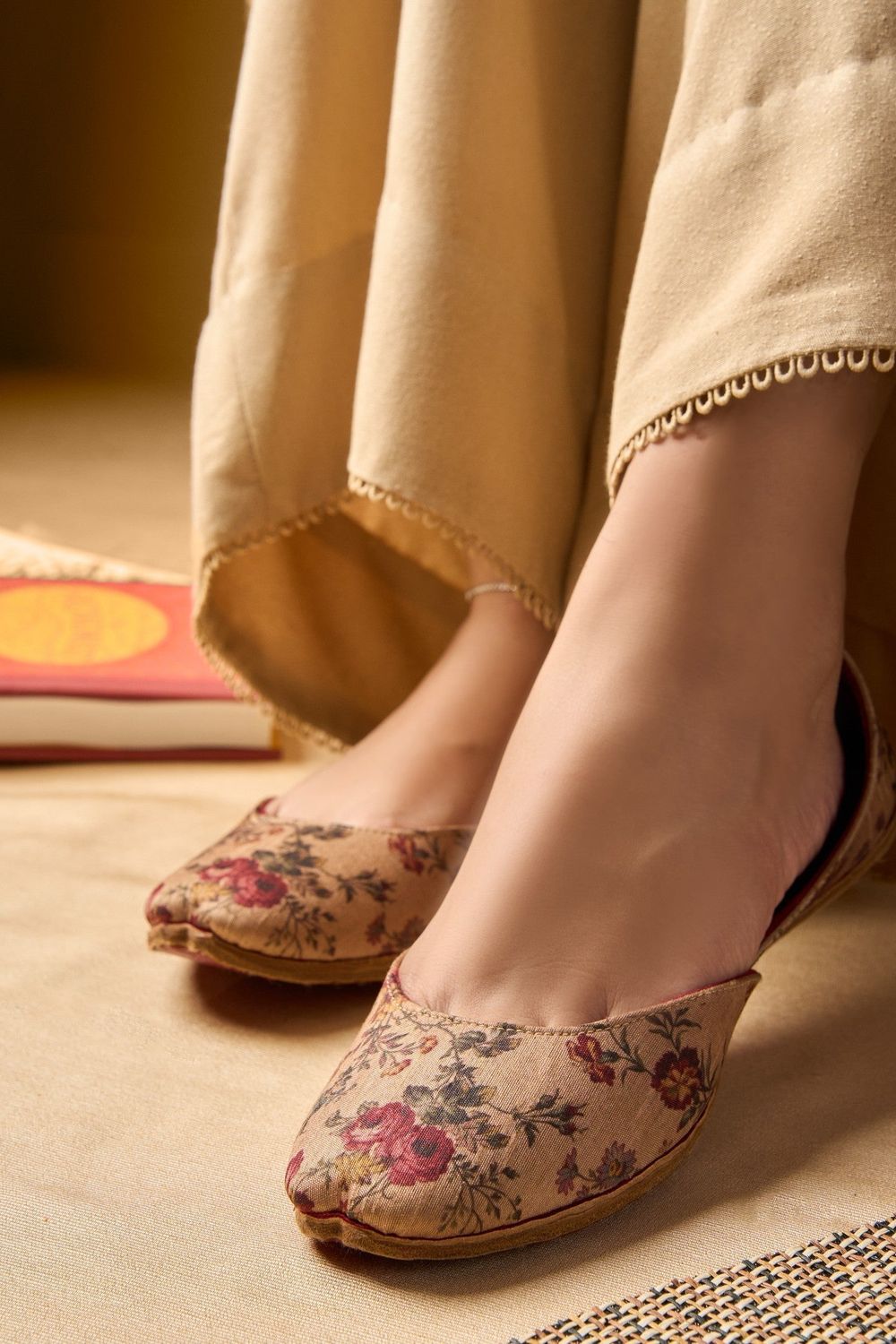 Beige Velvet Embroidered Khussa Online in Dubai UAE Abudhabi Ajman Sharjah