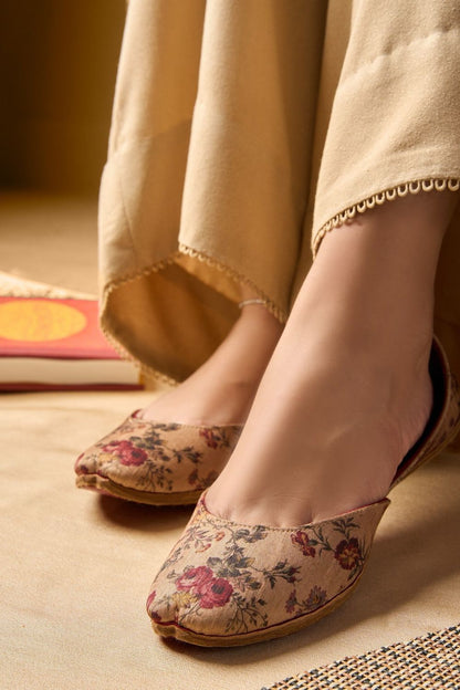 Beige Velvet Embroidered Khussa Online in Dubai UAE Abudhabi Ajman Sharjah
