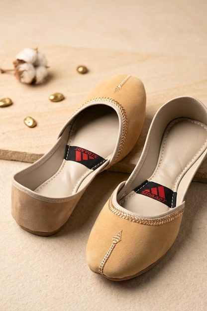Beige Velvet Embroidered Khussa Shoes Online in Dubai UAE Abudhabi Ajman Sharjah
