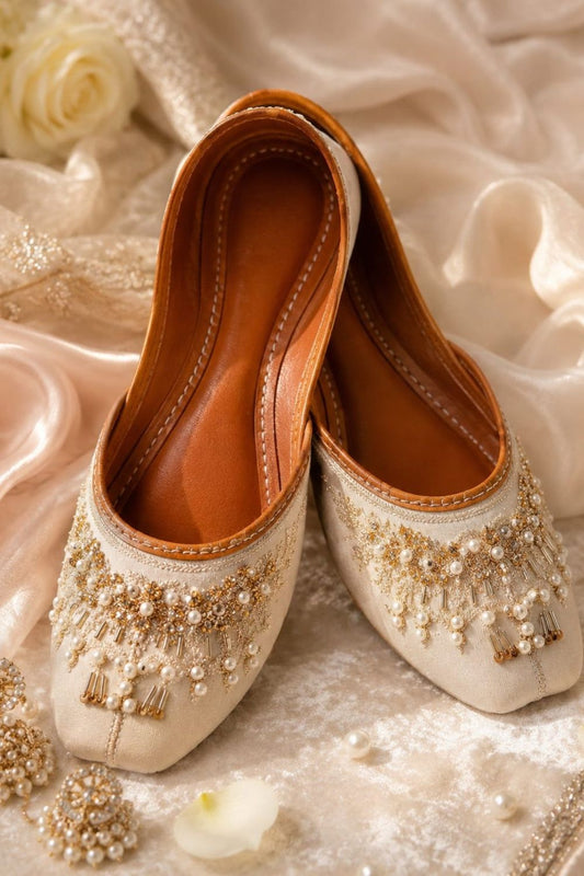 Beige Velvet Khussa Ladies Ethnic Shoes Online in Dubai UAE Abudhabi Ajman Sharjah