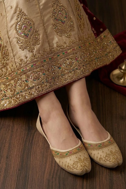Beige Velvet Khussa Online in Dubai UAE Abudhabi Ajman Sharjah