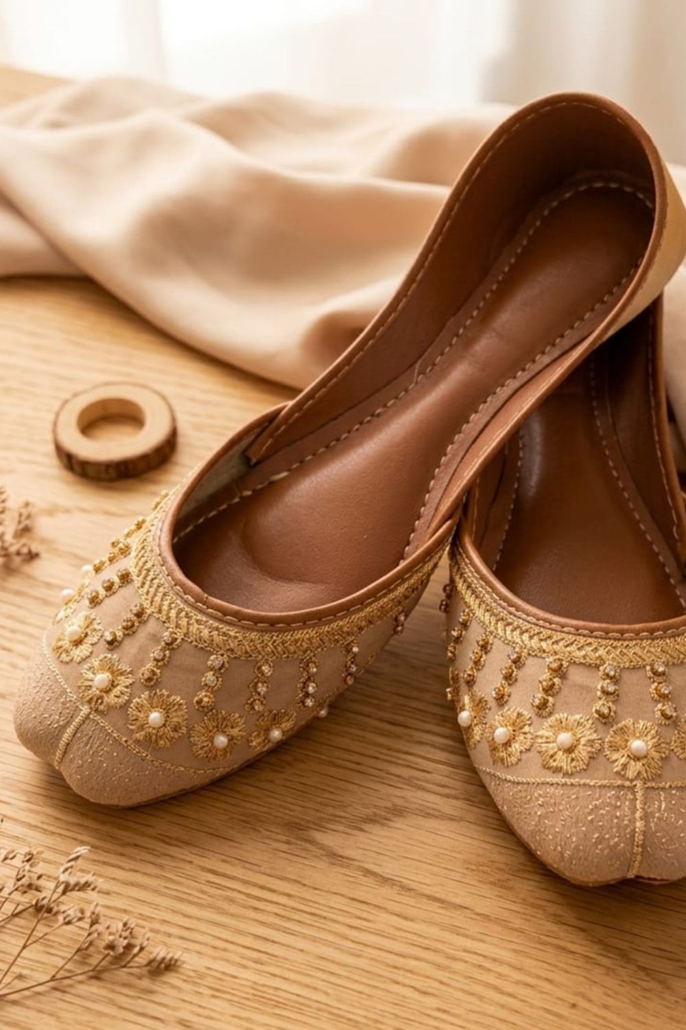 Beige Velvet Khussa Shoes Online in Dubai UAE Abudhabi Ajman Sharjah