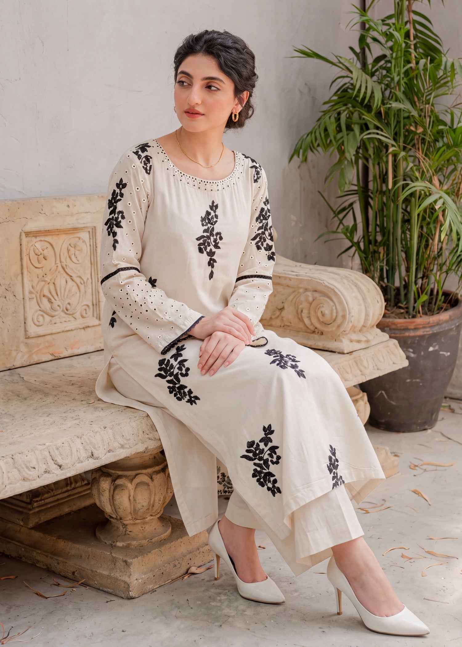 Beige Winter Linen Kurta and Trouser Set Online in Sri Lanka India Australia