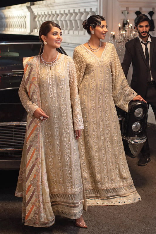 Beige Embroidered Pure Chiffon Suit