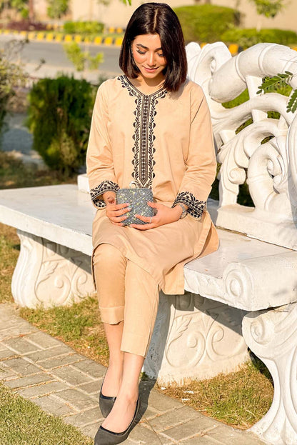 Beige Kurta with Straight Pants