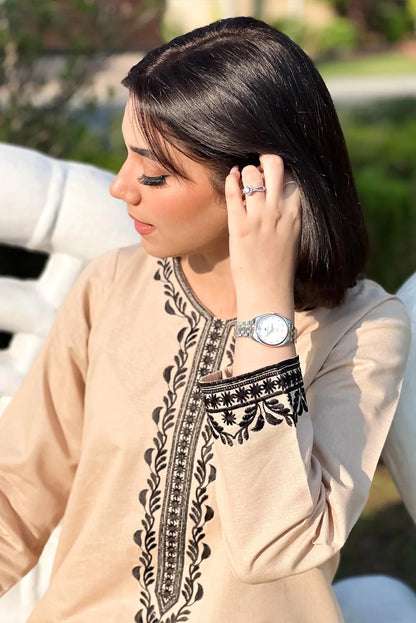 Beige Kurta with Straight Pants