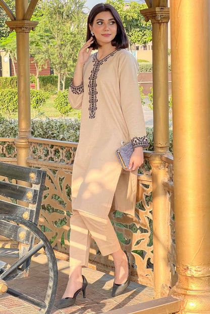 Beige Kurta with Straight Pants