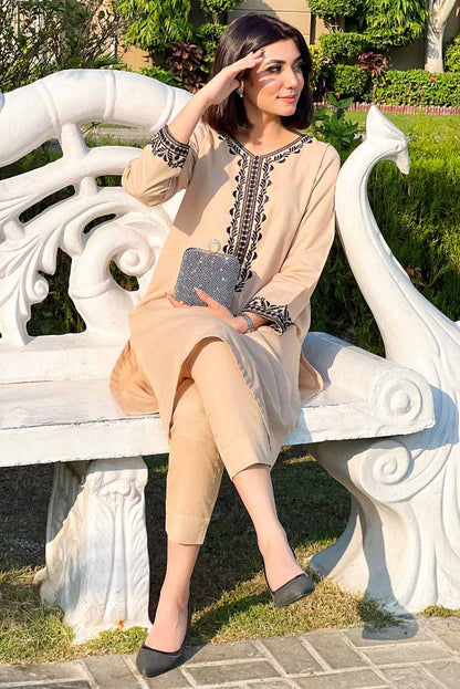 Beige Kurta with Straight Pants