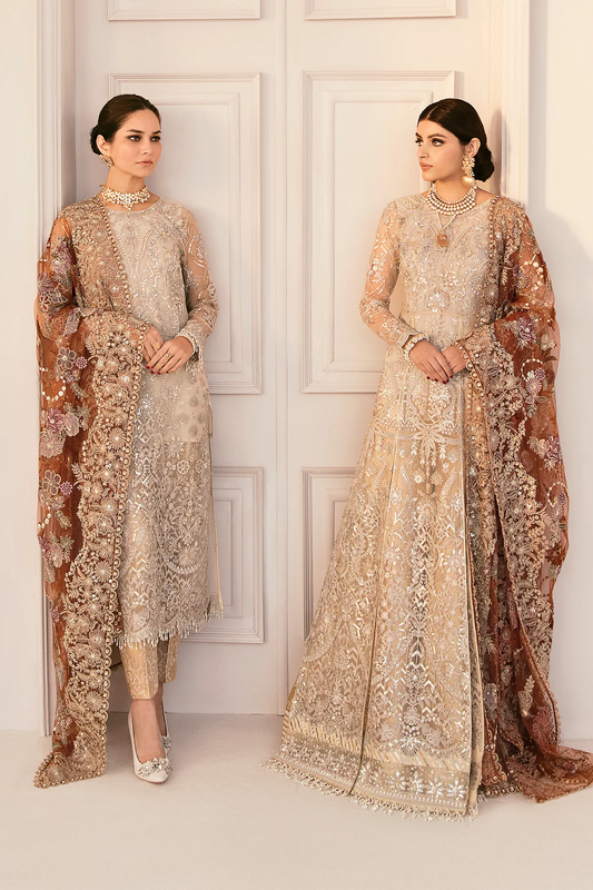 Skin Beige Embroidered Suit