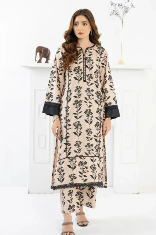 Beige & Black Kurta Set
