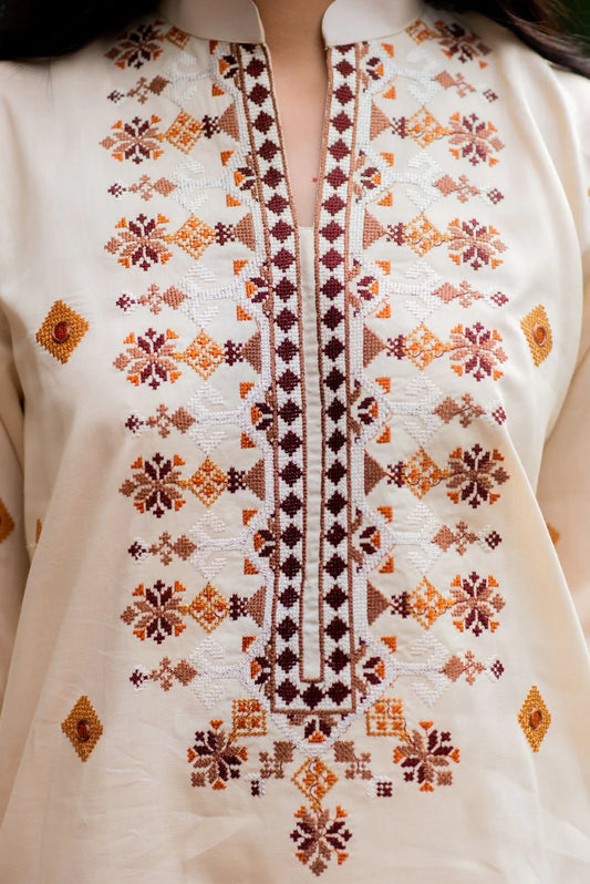 Beige Kurta with Straight Pants