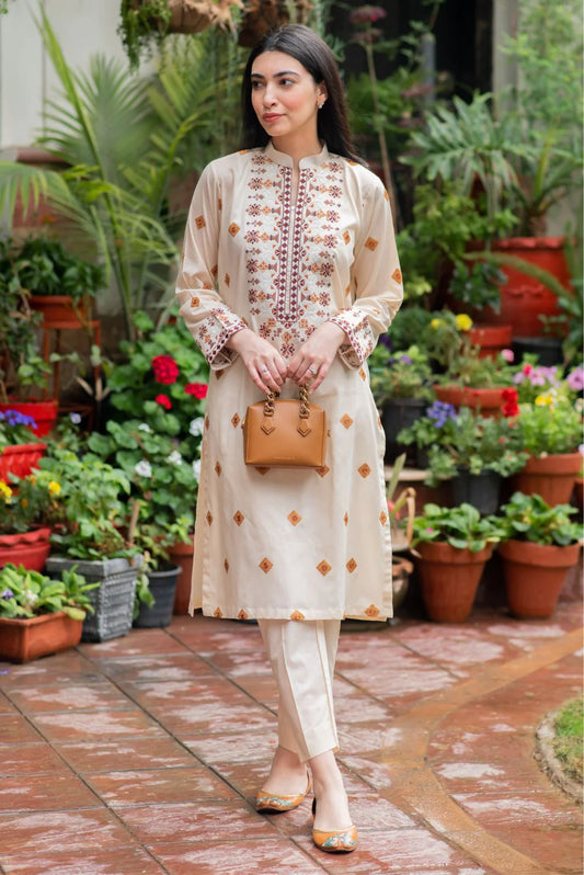 Beige Kurta with Straight Pants