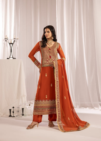 Bemberg Crinkle Chiffon Embroidered Kurta with Dupatta Online in Sri Lanka India Australia