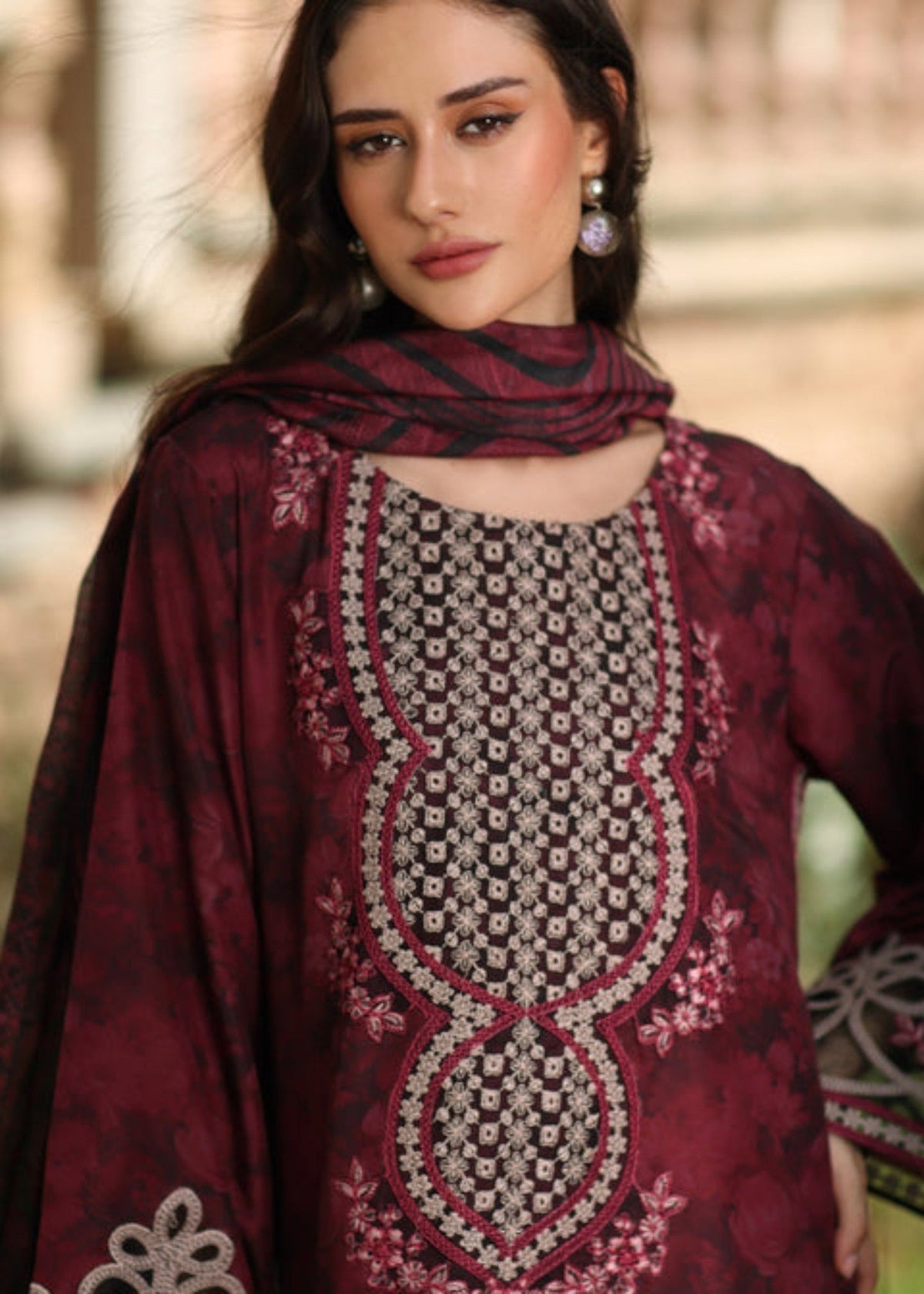 Maroon Chiffon Salwar Suit with Dupatta Online in Dubai UAE Abudhabi Ajman Sharjah