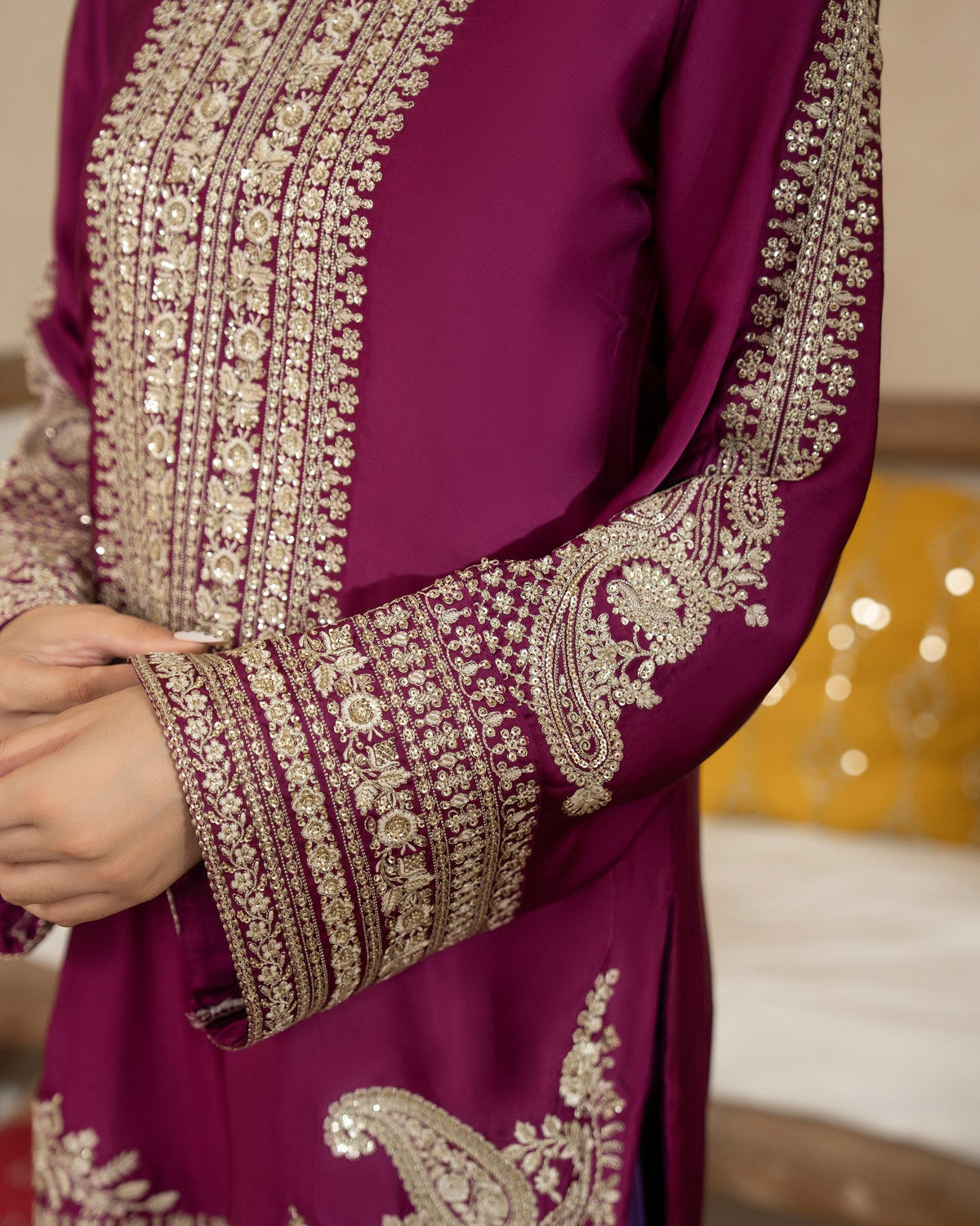 Berry Purple Embroidered Shamoz Silk Pakistani Clothes for Festive Occasions Online in Dubai DXB UAE Abudhabi Meena Bazaar