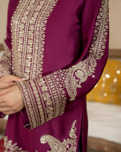 Berry Purple Embroidered Shamoz Silk Pakistani Clothes for Festive Occasions Online in Dubai DXB UAE Abudhabi Meena Bazaar