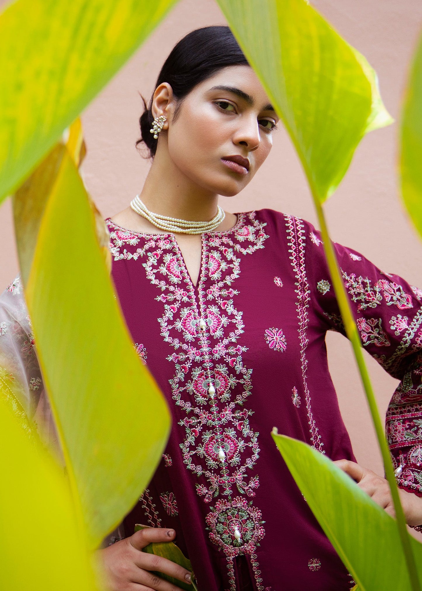 Berry Red Embroidered Lawn Festive Wear Online in Sri Lanka India Australia