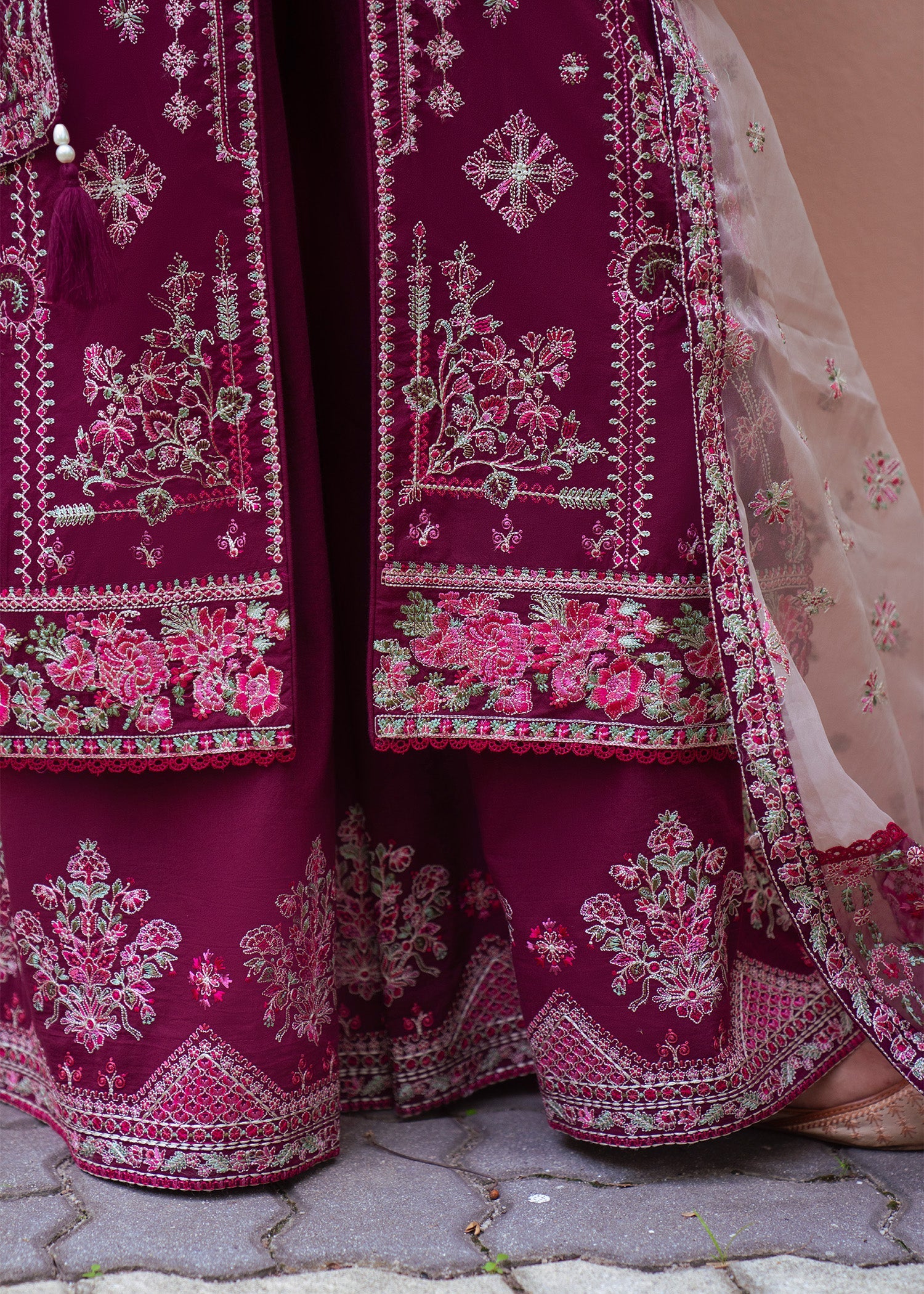 Berry Red Embroidered Lawn Party Wear Suit Online in Dubai UAE Abudhabi Ajman Sharjah