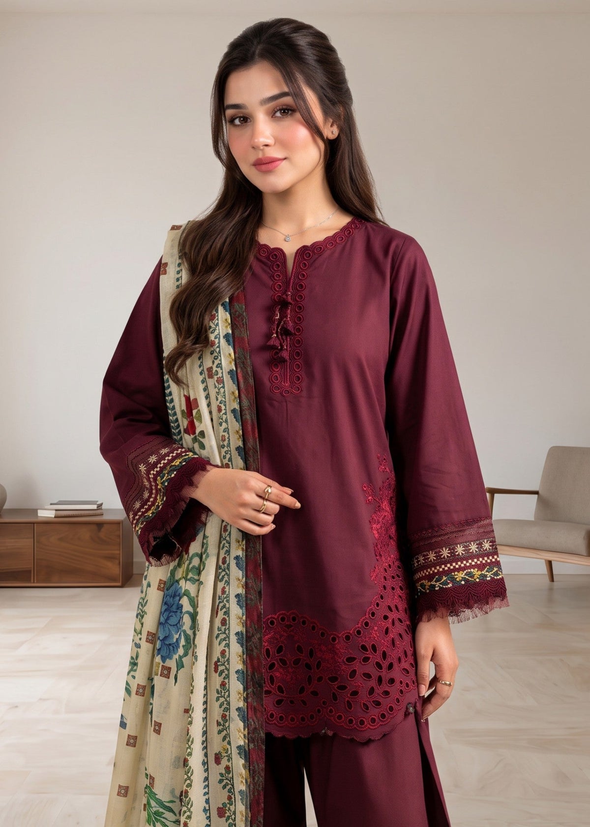 Berry Red Lawn Cotton Kurta Set Online in Sri Lanka India Australia