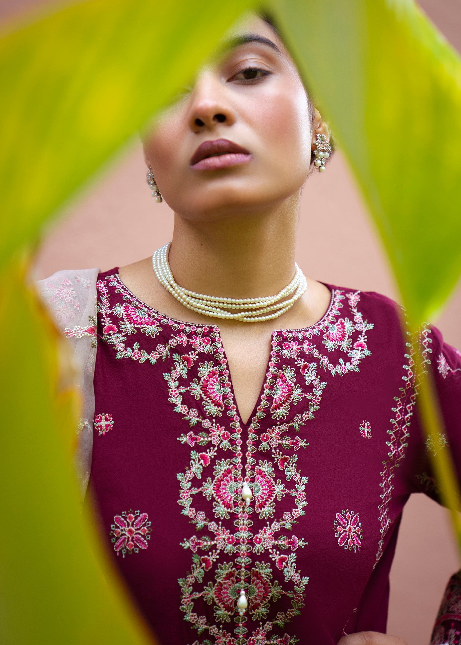 Berry Red Lawn Embroidered 3 Piece Suit Online in Dubai UAE Abudhabi Ajman Sharjah