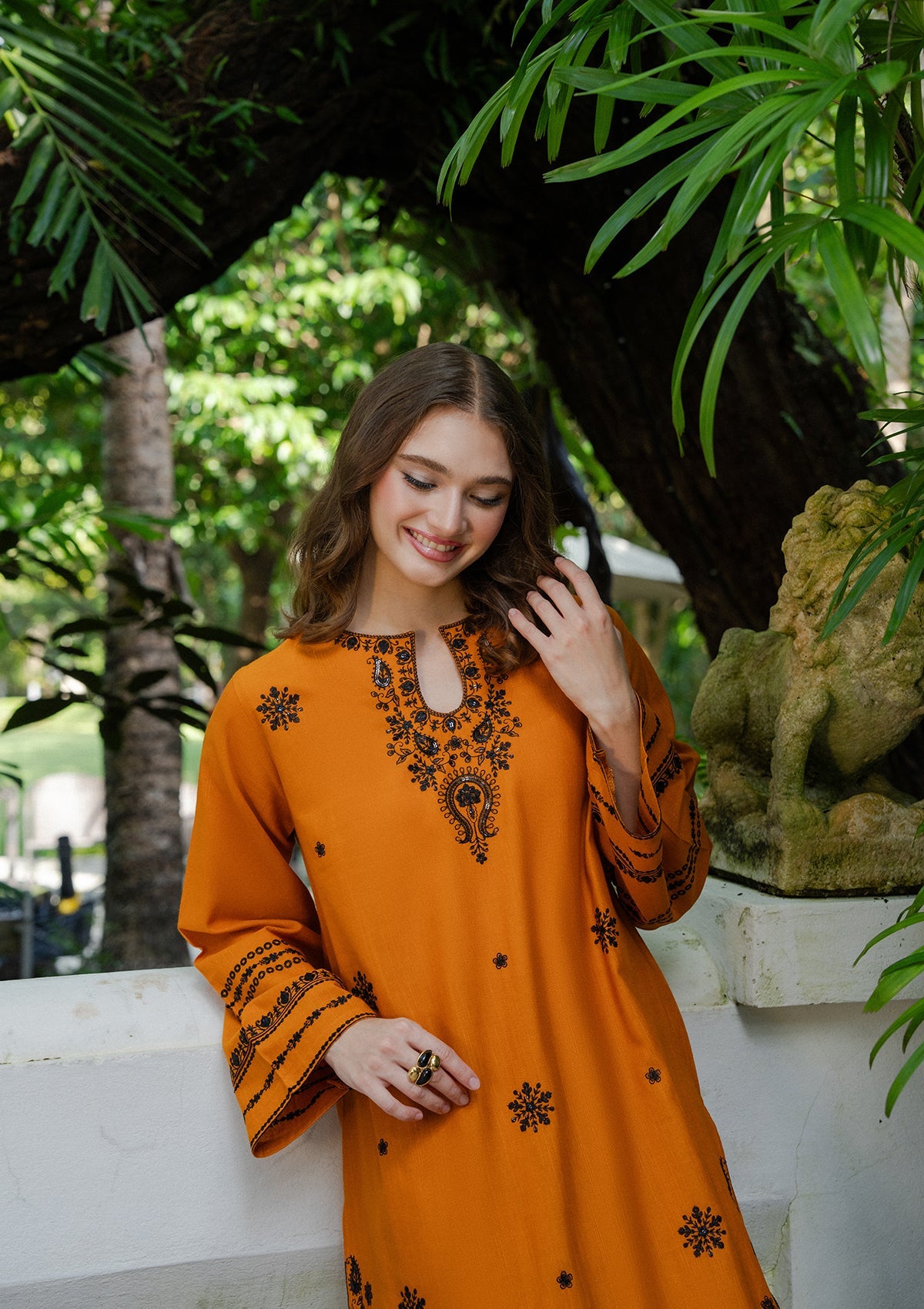 Bin Tayyab Garden Edit Chili Orange Khaddar Kurta Set Online in Dubai DXB UAE Abudhabi Meena Bazaar