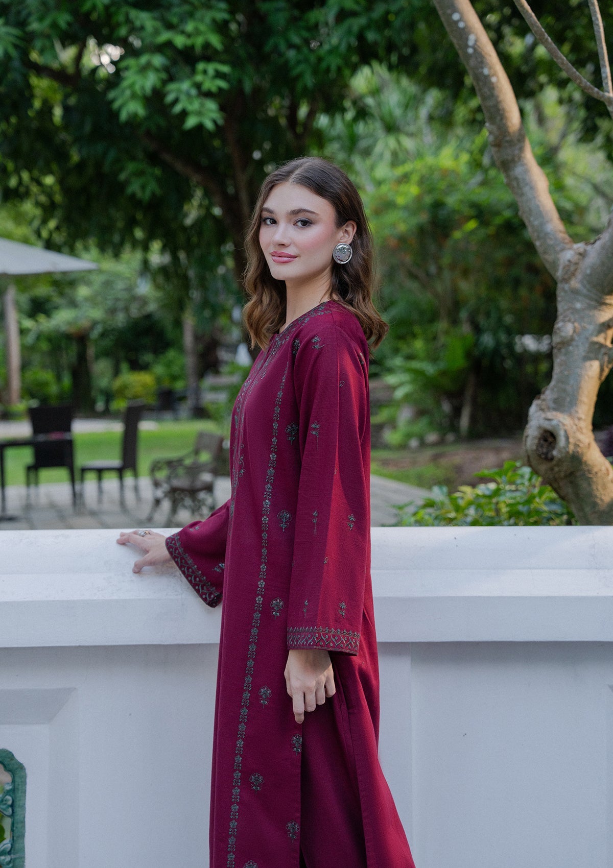Bin Tayyab Maroon Embroidered Khaddar Suit Online in Dubai DXB UAE Abudhabi Meena Bazaar