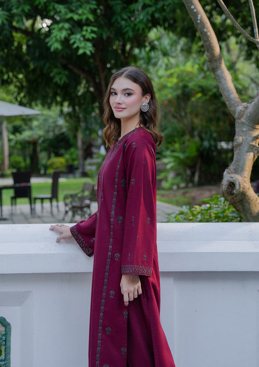 Bin Tayyab Maroon Embroidered Khaddar Suit Online in Dubai DXB UAE Abudhabi Meena Bazaar